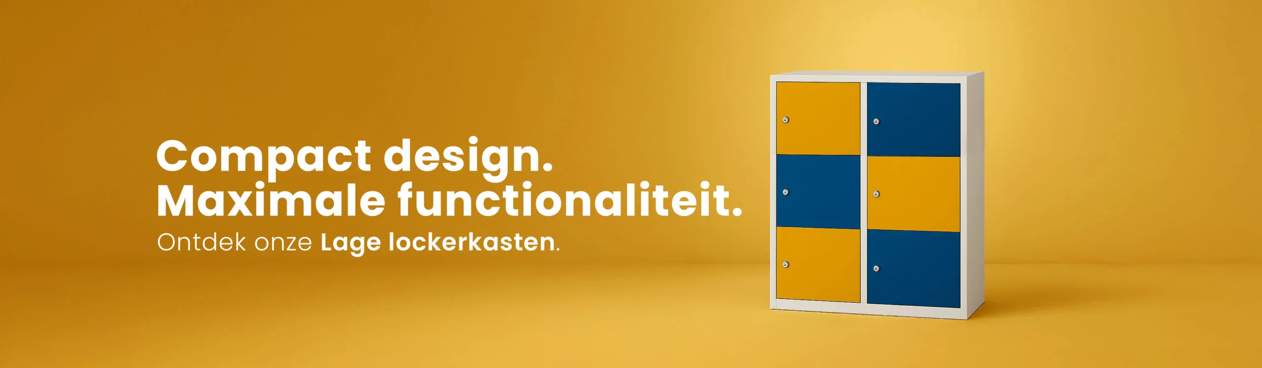 Lage lockerkasten geplaatst onder een bureau in een kantoorruimte