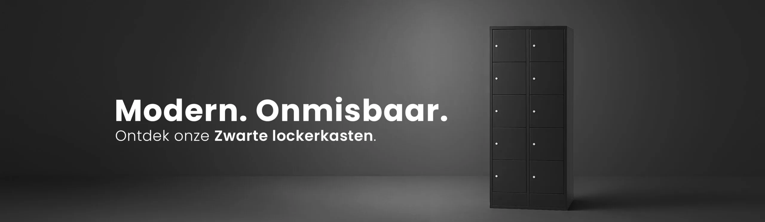 Zwarte metalen lockerkasten in een moderne kantoorruimte met industriële uitstraling