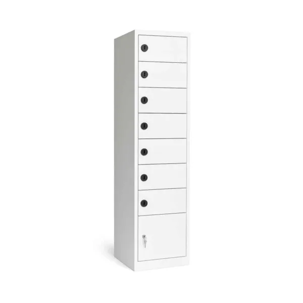 Brandveilige oplaadlocker SafeCharge met 7 vakken en automatisch blussysteem in Licht grijs RAL 7016 kleur