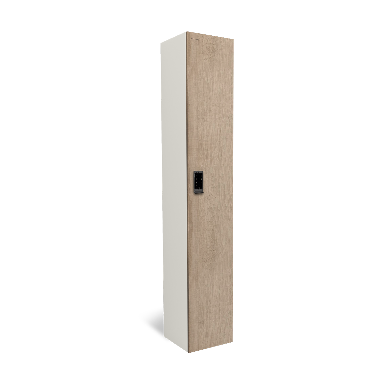 1-deurs garderobekast met plank, haak, tasvak en schoenenvak. Met Native Oak Light decor gecombineerd met Ojmar OCS Smart slot.