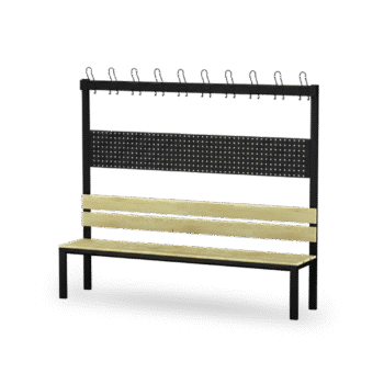 Kleedkamerbank met rugleuning en kapstok, vurenhouten latten